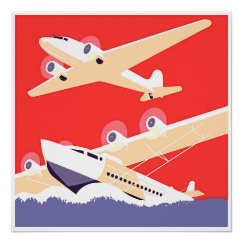 Airplane Flying Vintage WPA Colorful Poster