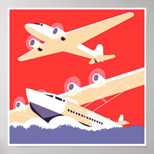 Airplane Flying Vintage WPA Colorful Poster