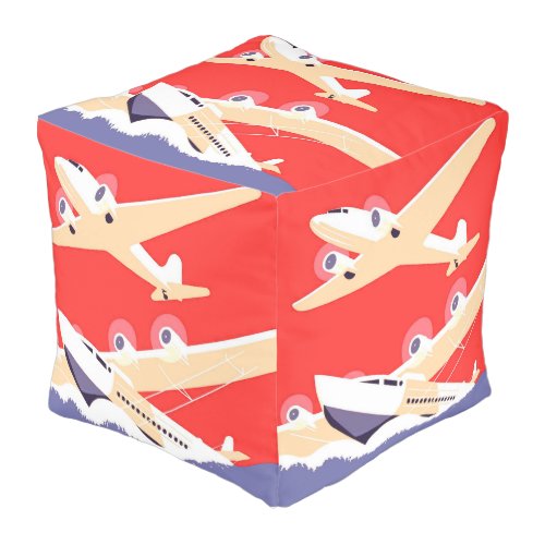 Airplane Flying Vintage WPA Colorful Pouf