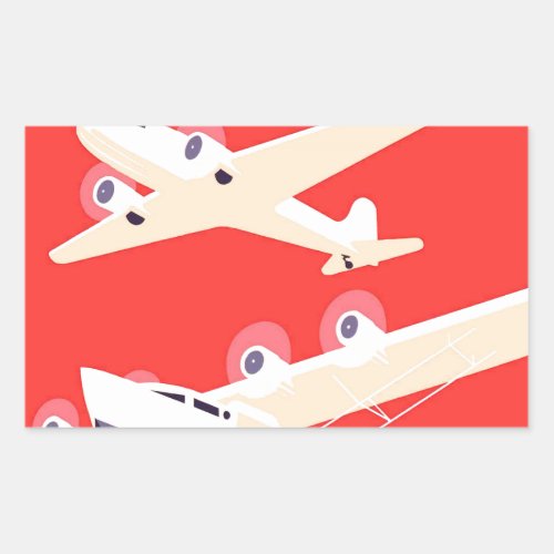 Airplane Flying Vintage WPA Colorful Rectangular Sticker