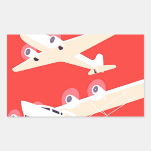 Airplane Flying Vintage WPA Colorful Rectangular Sticker