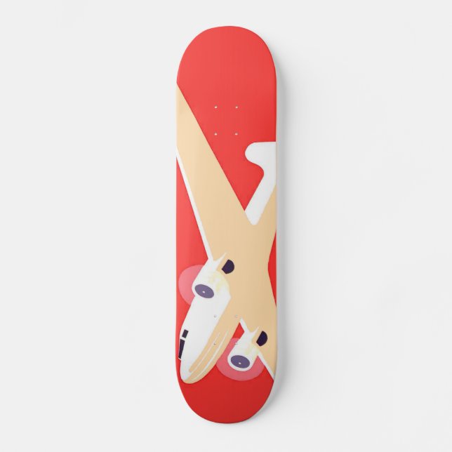 Airplane Flying Vintage WPA Colorful Skateboard Deck (Front)