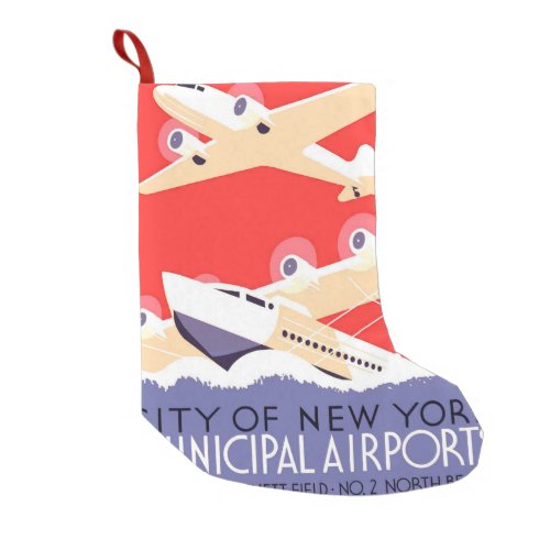 Airplane Flying Vintage WPA Colorful Small Christmas Stocking