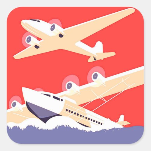 Airplane Flying Vintage WPA Colorful Square Sticker