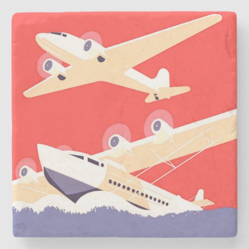 Airplane Flying Vintage WPA Colorful Stone Coaster