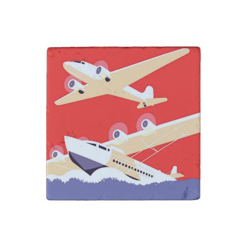 Airplane Flying Vintage WPA Colorful Stone Magnet