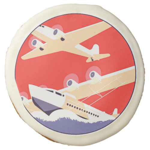 Airplane Flying Vintage WPA Colorful Sugar Cookie