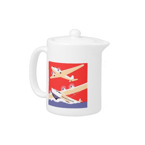 Airplane Flying Vintage WPA Colorful Teapot