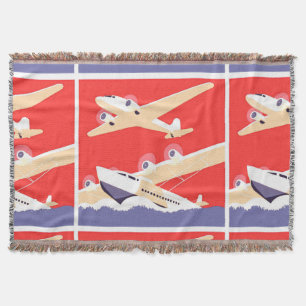 Airplane Flying Vintage WPA Colorful Throw Blanket