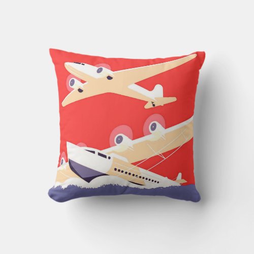 Airplane Flying Vintage WPA Colorful Throw Pillow