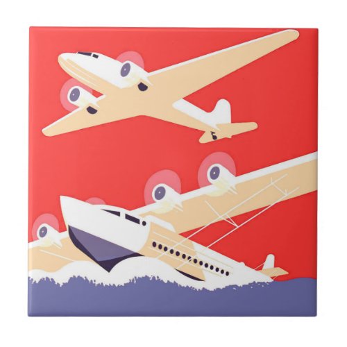 Airplane Flying Vintage WPA Colorful Tile