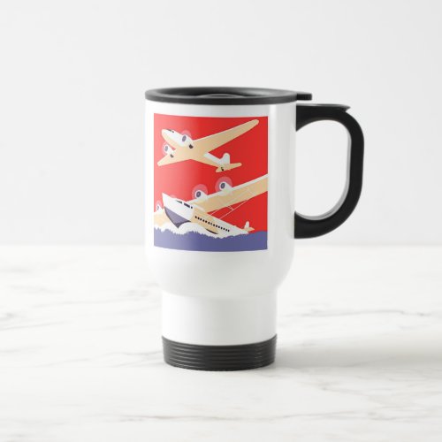 Airplane Flying Vintage WPA Colorful Travel Mug