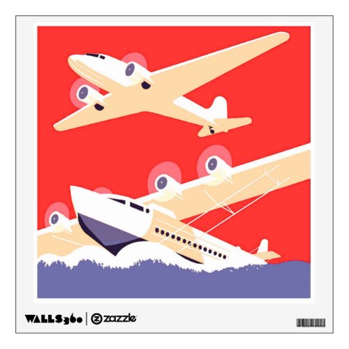Airplane Flying Vintage WPA Colorful Wall Sticker