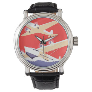 Airplane Flying Vintage WPA Colorful Watch