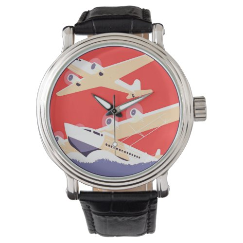 Airplane Flying Vintage WPA Colorful Watch