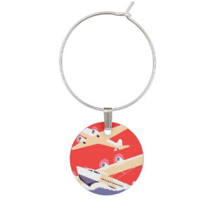 Airplane Flying Vintage WPA Colorful Wine Charm