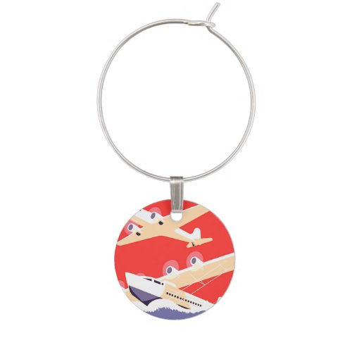 Airplane Flying Vintage WPA Colorful Wine Charm