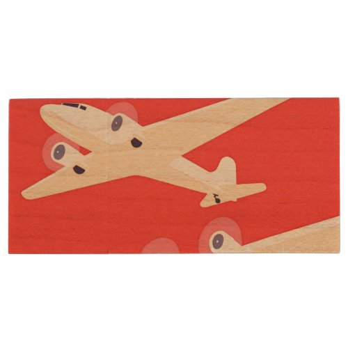 Airplane Flying Vintage WPA Colorful Wood USB Flash Drive