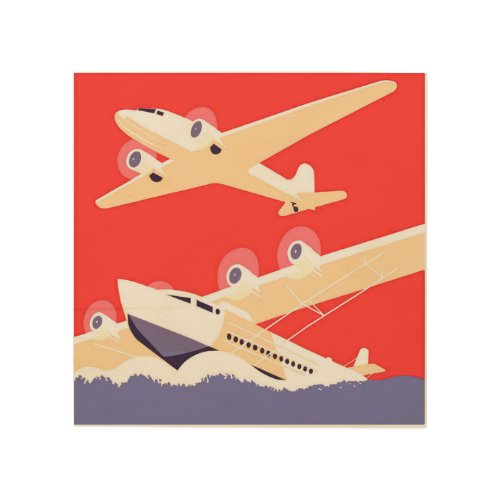 Airplane Flying Vintage WPA Colorful Wood Wall Decor