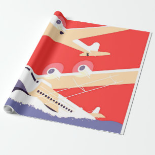 Airplane Flying Vintage WPA Colorful Wrapping Paper