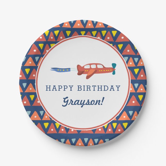 Airplane Fun Birthday Paper Plates (Front)
