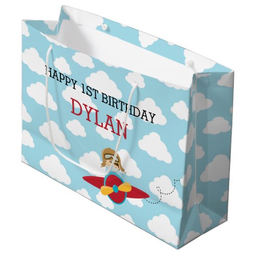 Airplane Gift Bags _ Cute Pilot in Red Plane Cloud