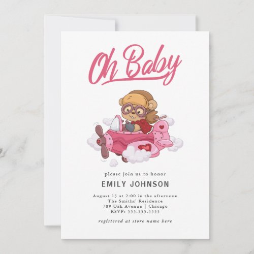 Airplane Girl Baby Shower Invitation