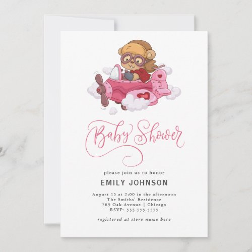 Airplane Girl Baby Shower Invitation