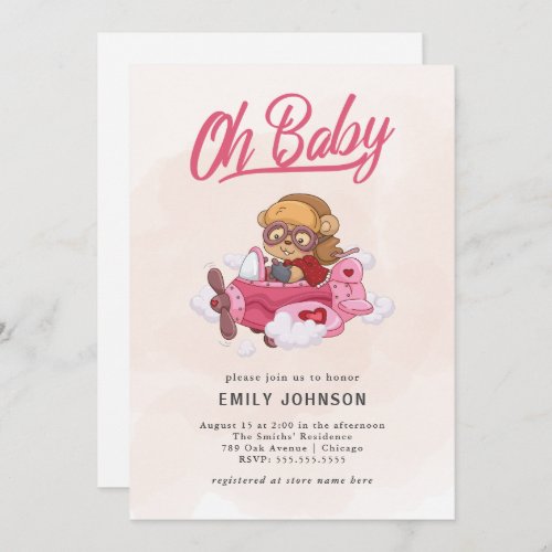 Airplane Girl Baby Shower Invitation