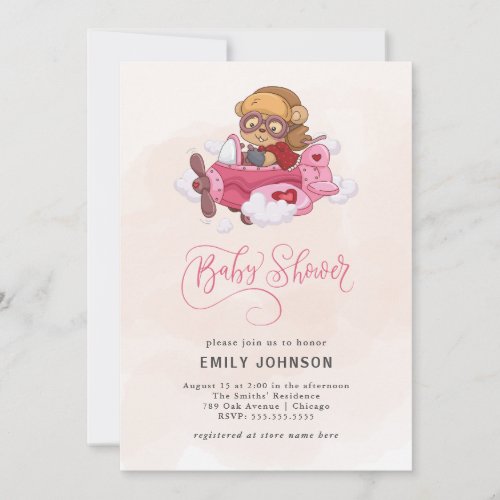 Airplane Girl Baby Shower Invitation