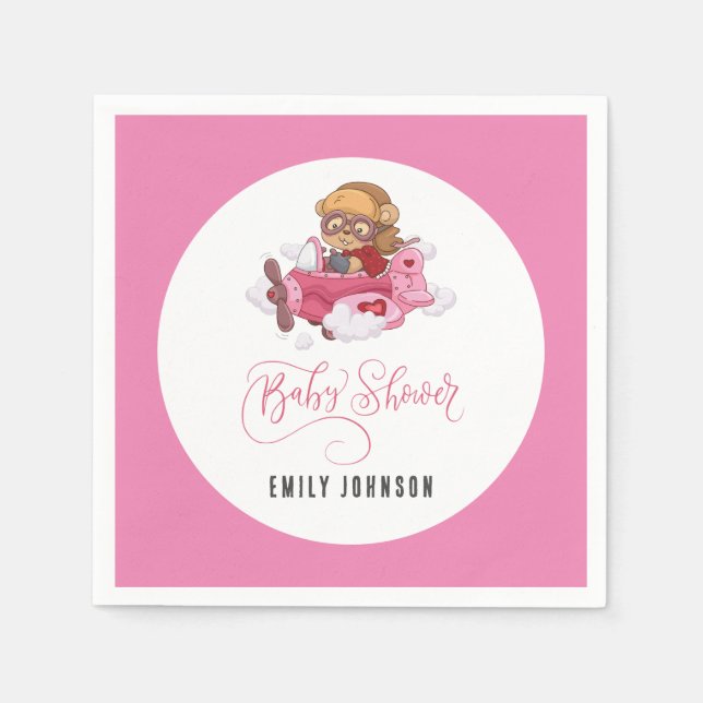 Airplane Girl Baby Shower Napkins (Front)