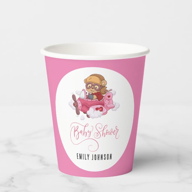Airplane Girl Baby Shower Paper Cups (Front)