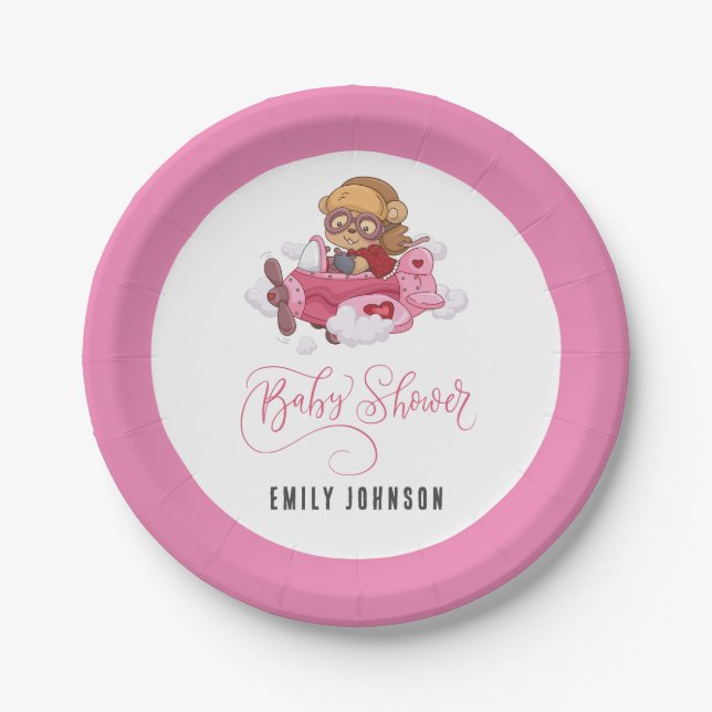 Airplane Girl Baby Shower Paper Plates (Front)