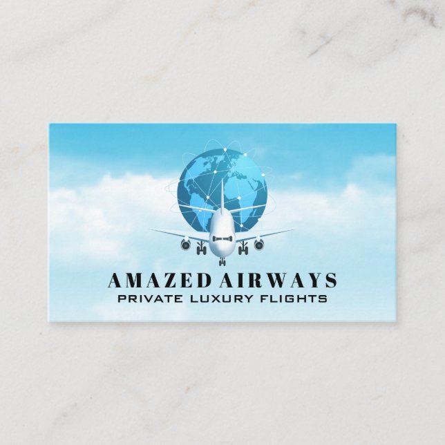 Airplane | Global Planet | Clouds Sky Business Card (Front)