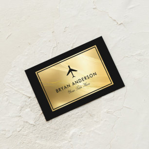 Airplane Gold Marble Business Card
