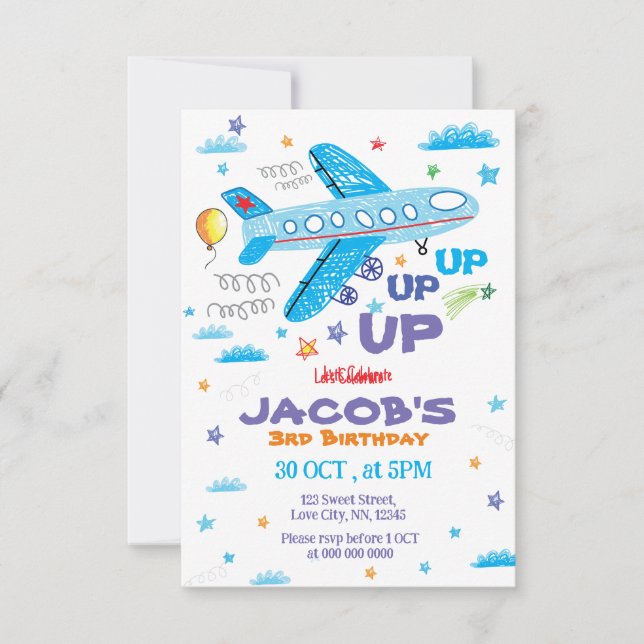 Airplane Hand Drawn Party Invitation (Front)