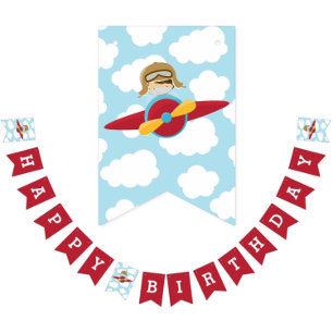 Airplane Happy Birthday Banner Boy Bunting Flags