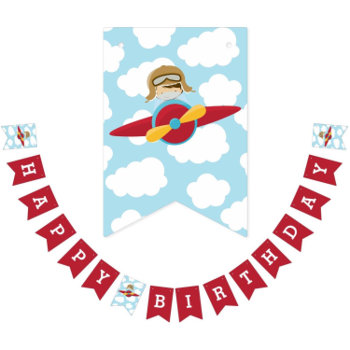 Airplane Happy Birthday Banner Boy Bunting Flags by CallaChic at Zazzle