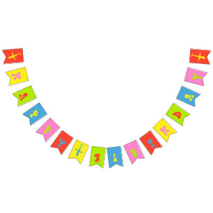 Airplane Happy Birthday Bright Colors Swallowtail Bunting Flags