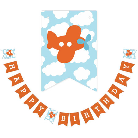 Airplane Happy Birthday Bunting Flags Orange