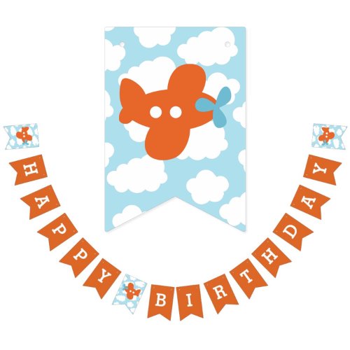 Airplane Happy Birthday Bunting Flags Orange