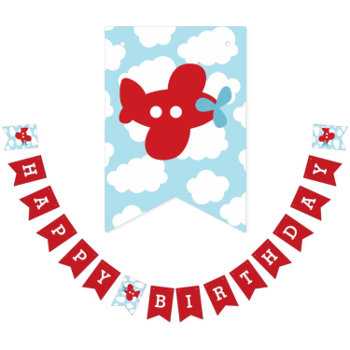 Airplane Happy Birthday Bunting Flags Red Banner by CallaChic at Zazzle