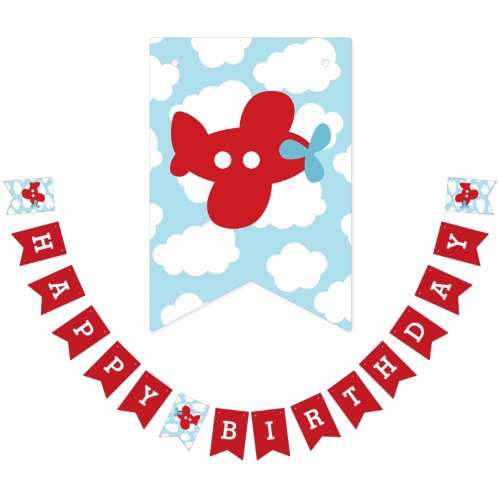 Airplane Happy Birthday Bunting Flags Red Banner