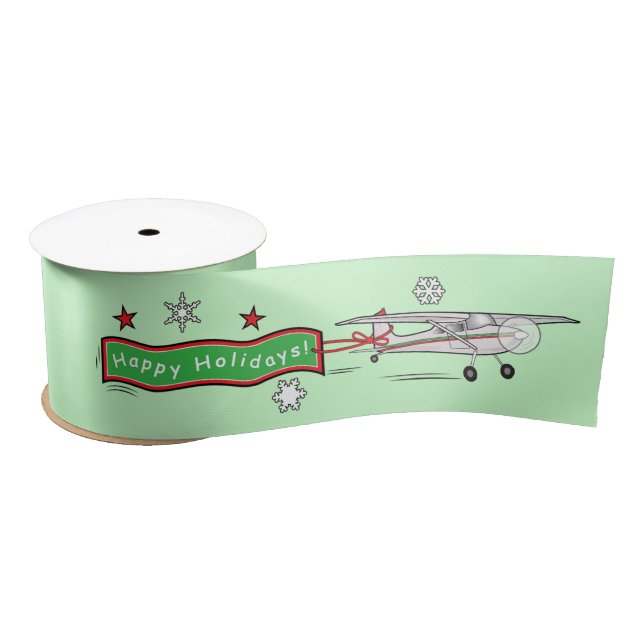 Airplane Happy Holidays 3 In. Satin Ribbon (Spool)