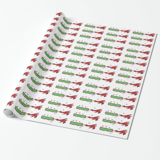 Airplane Happy Holidays Christmas Wrapping Paper (Unrolled)