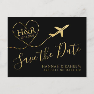 Airplane Heart Destination Wedding Save the Date Announcement Postcard