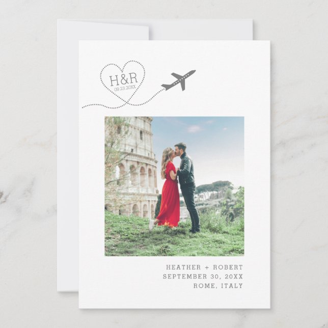 Airplane Heart Monogram Destination Wedding Photo Save The Date (Front)
