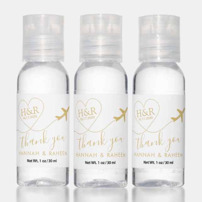 Airplane Heart Monogram Gold Destination Travel Hand Sanitizer (Set)