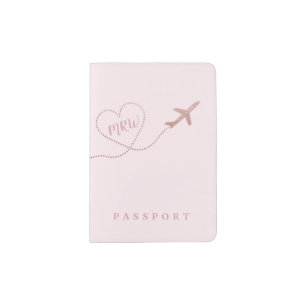 Airplane Heart Monogram Travel Love Pink Passport Holder
