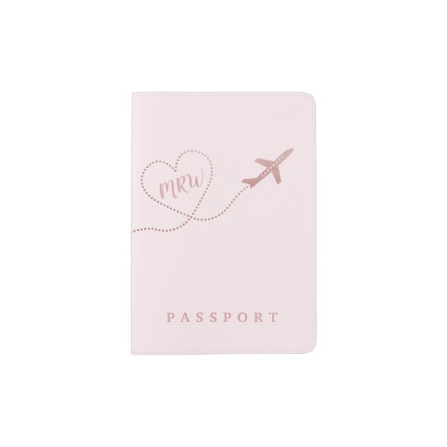 Airplane Heart Monogram Travel Love Pink Passport Holder (Front)